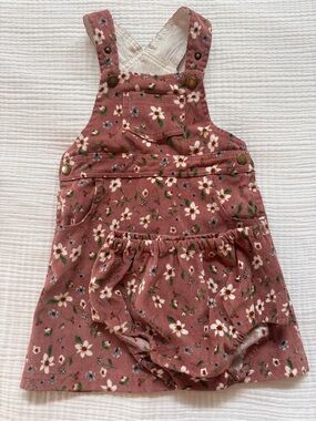 Bushy Girls' Corduroy Overall Dress with Blooming Print + bloomers